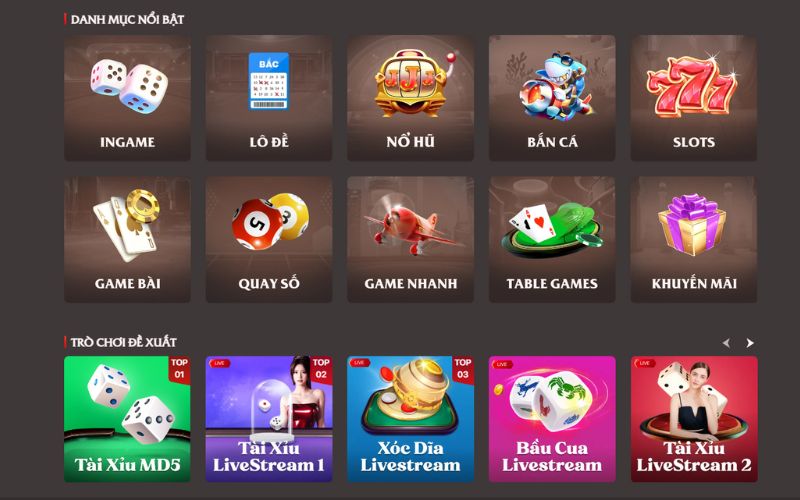Các trò chơi hiện có tại nhà cái